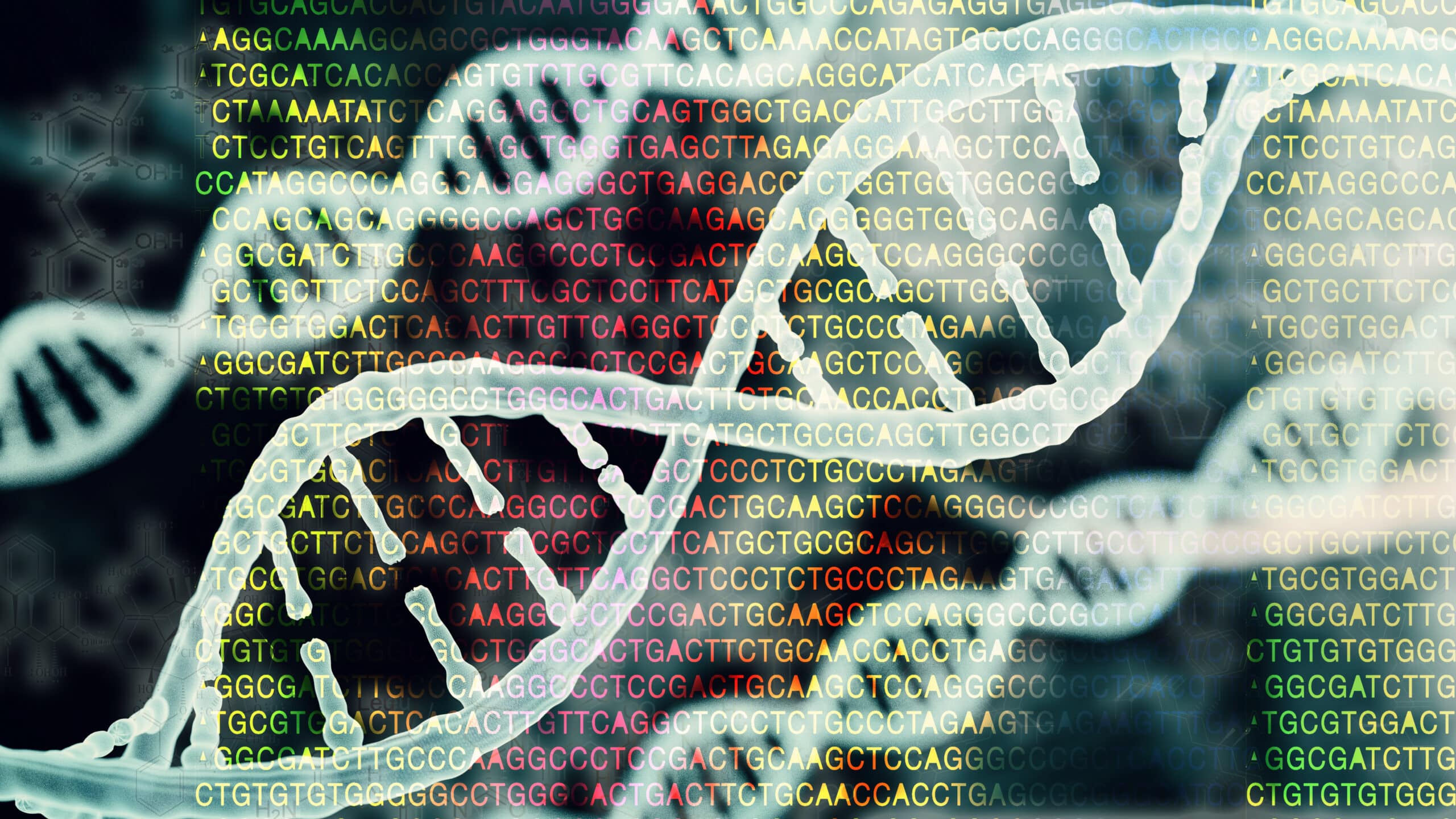 Biotechnology bioinformatics concept of DNA and protein letter background, DNA and protein sequence 3d render