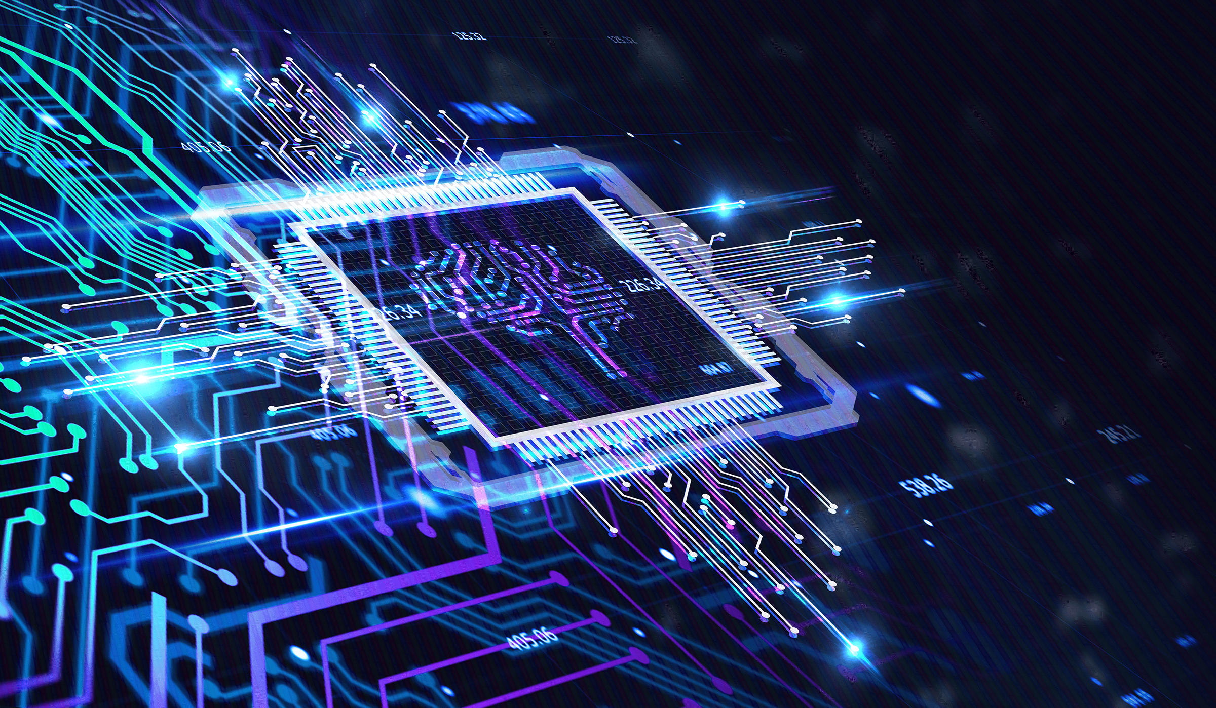 Artificial intelligence (AI), machine learning and modern computer technologies concepts.