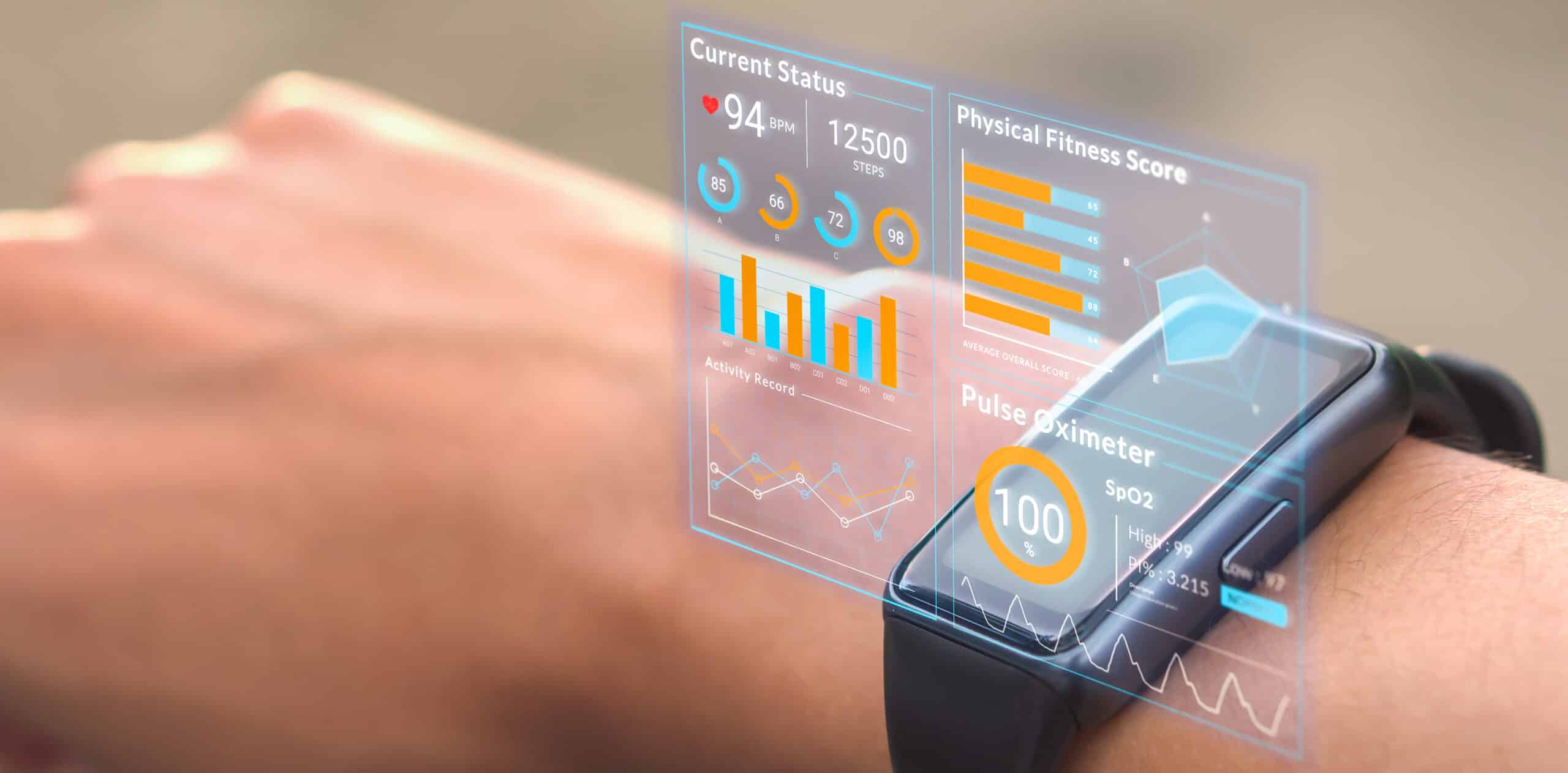 Futuristic hologram infographic display on smartwatch