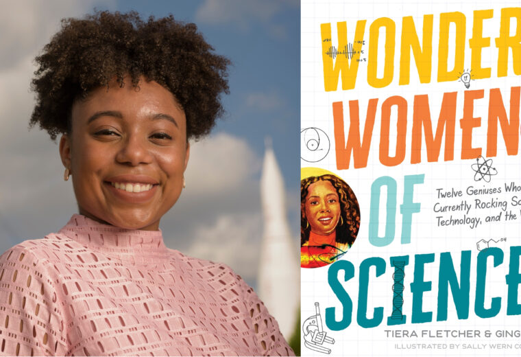 Tiera Fletcher (left) and a book cover (right)