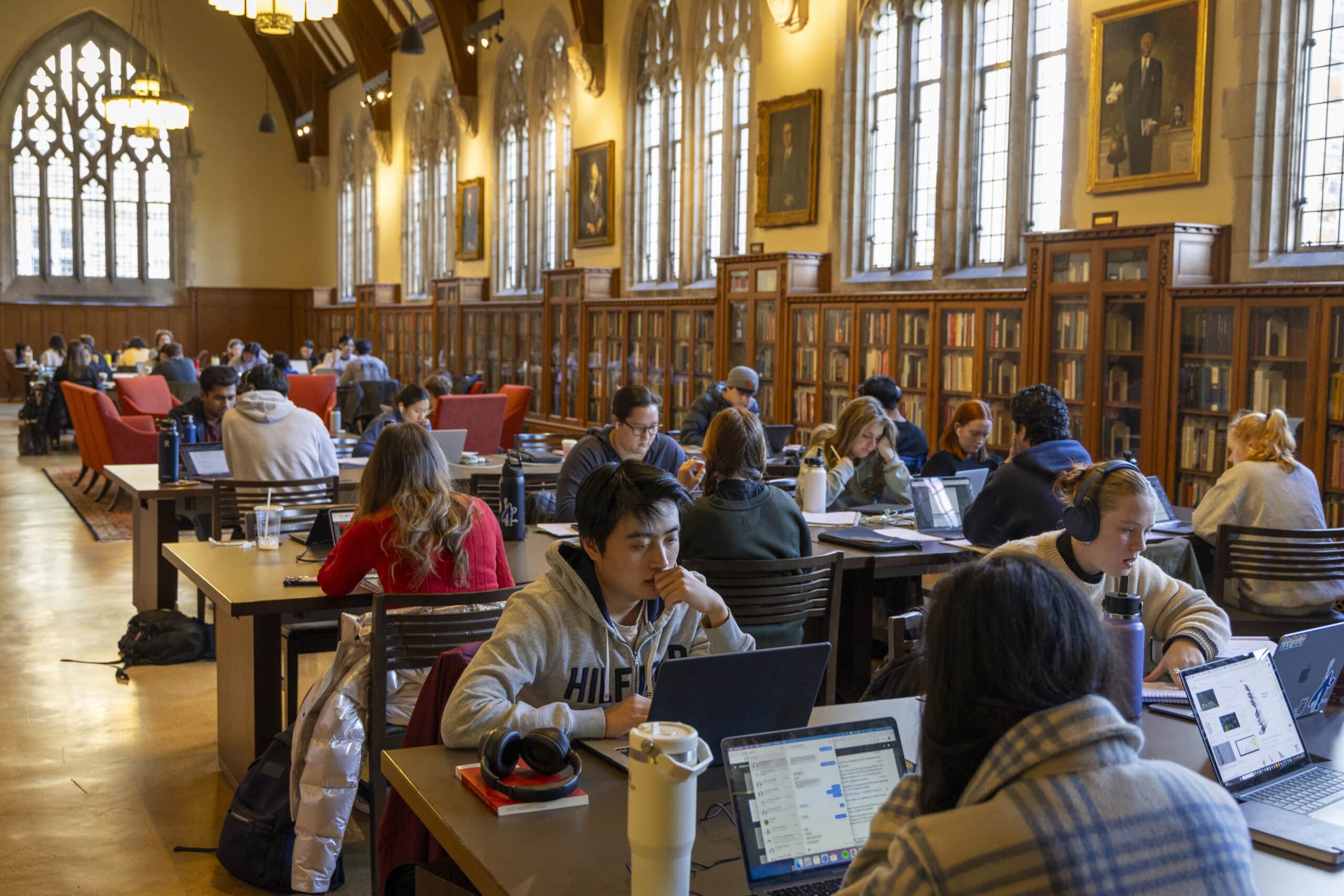 Students prepare for finals week in the Gothic Reading Room in Rubenstein Library on Duke’s West Campus.